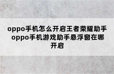 oppo手机怎么开启王者荣耀助手 oppo手机游戏助手悬浮窗在哪开启